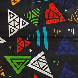 Black Multicolor Tribal Print Geometric Design Abstract Cotton Fabric